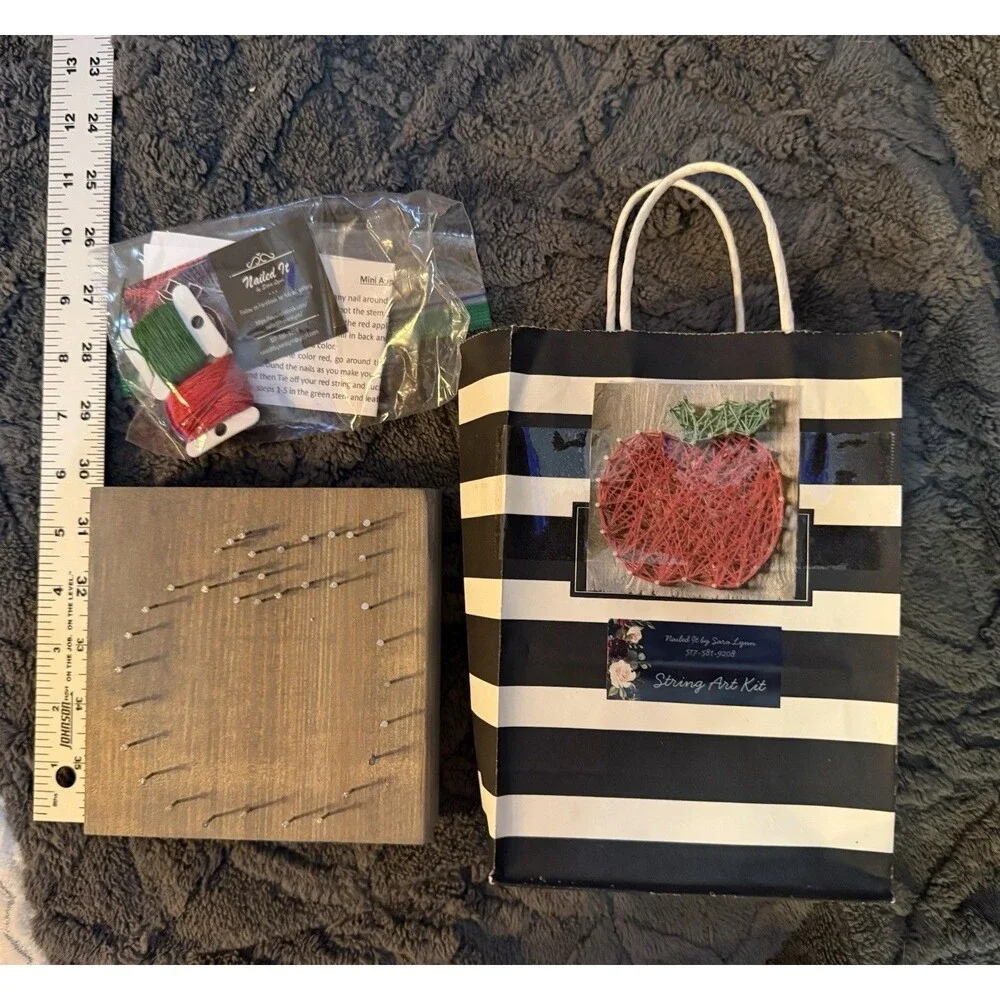 Apple String Art Kit with Nails, Threads, Wood Base (teacher gift)
